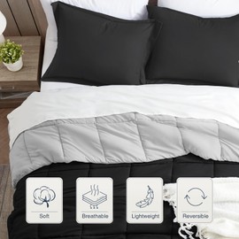 satisomnia King Comforter Set Grey Black, Lightweight Comforters King Size Bed, Soft Breathable Down Alternative Bed Comforter Set, Reversible All Season 3Pcs King Bedding Set with 2 Pillow Shams