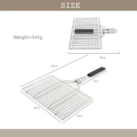 FYUEROPA Stainless Steel Folding Grill Basket, Grill Mesh with Folding Handle and Bag, Fish Grill Baskets, Portable Outdoor Camping BBQ Accessories