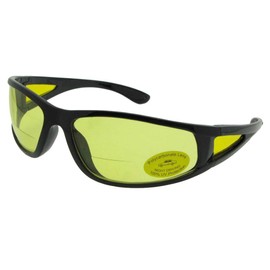 Wrap Around Non Polarized Yellow Lens Bifocal Sunglasses B131 (Shiny Black Frame, 2.50)