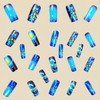 24Pcs Blue Ocean Press on Nails Long Coffin Fake Nails