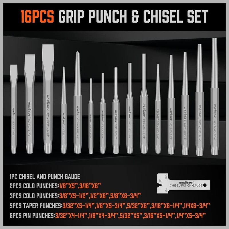 HORUSDY 28-Piece Heavy Duty Punch and Chisel Set, Including Taper,