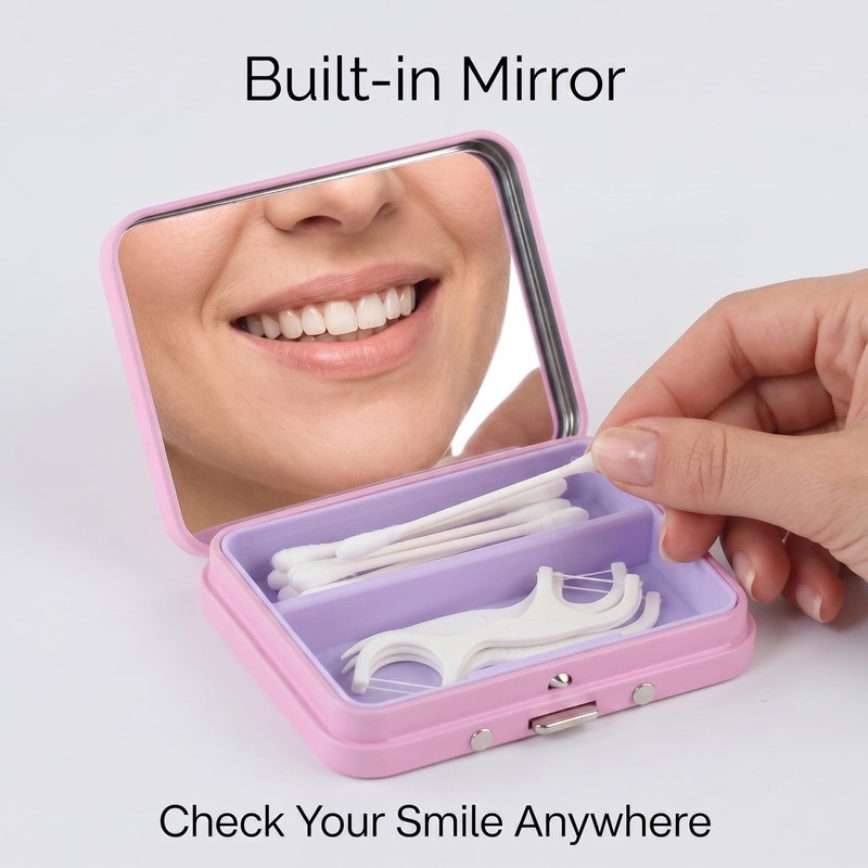 2Pack 2-in-1 Dental Floss & Cotton Swab Cases with Mirror