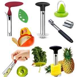COMBO PACK - Apple Corer, Pineapple Slicer, Pear Pepper Poker, Herb Kale Stripper, Kiwi Tool, Citrus Orange Peeler SUPER SLICER Juicer Prepping PACK by Bright Kitchen