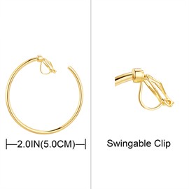 QUKE 5CM Swingable Clip On Hoop Earrings Non Pierced Ears Gold Hoops Clip Earrings for Women Girls