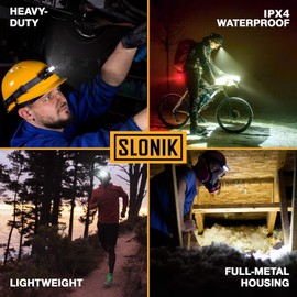 SLONIK Rechargeable Headlamp for Adults - 1000 Lumens Super Bright 60 ft Beam LED Flashlight - Lightweight, Heavy-Duty, IPX4 Waterproof Hard Hat Light - Camping Gear, Running Headlight, Gray