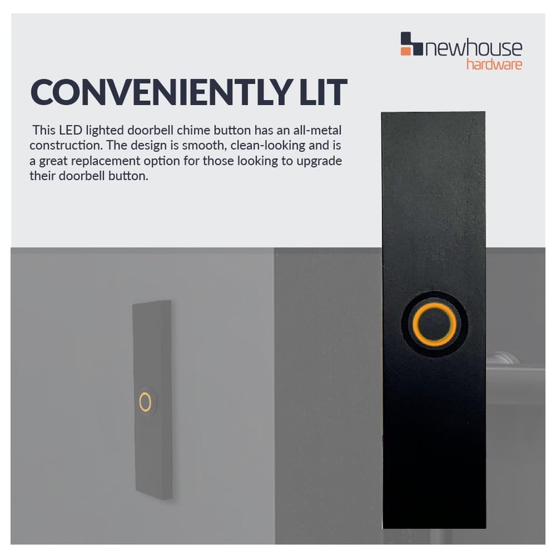 Newhouse Hardware Rectangular Lighted Wired Metal Doorbell Button in Black