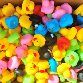 DZTIAN 12 Pcs Multicolored Mini Multicolor Rubber Ducks Baby Bath Ducky Bathtub Pool Squeaky Little Duck Toys for Shower/Party Decoration Supplies/Birthday (12)