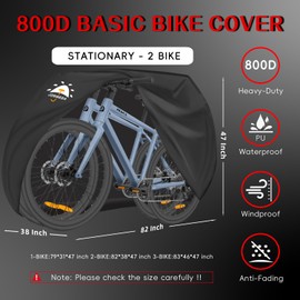 JosMega Bike Cover | 800D Heavy Duty Oxford | Double Needle Stitching | PU Waterproof | Back Seam Tape | Outdoor Windproof | Adjustable Webbing Buckle | Bottom Elastic Band | (Black, M - 2 Bike)