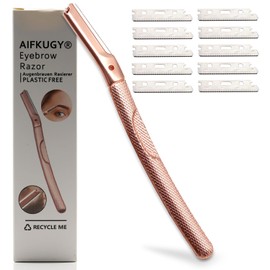 Eyebrow Razor, AIFKUGY Manual Face Razor, Reusable Razors with 10pcs Replacement Blades, Portable Facical Shavers for Women-Rose Gold