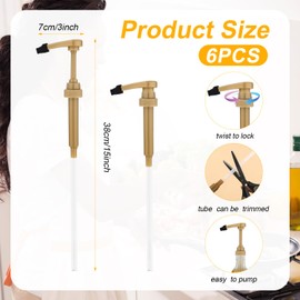 6pcs Coffee Syrup Pump with Tip Cover Fits Most 750ml Bottles (for Torani, Davinci, Matteo, Jordan's Skinny Syrup Bottles) No Dripping Syrup Pumps Dispenser with 2 Spoons for Coffee Bar Home (Gold)