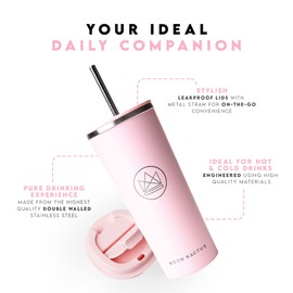 Neon Kactus - Pink Flamingo Stainless Steel Tumbler, Insulated Tumblers with Straw and Flip Lid, Double Wall Vacuum Insulated Tumbler Cup for Hot and Cold Drinks, 24oz Capacity