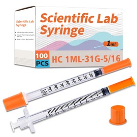 1ML Syringe, Lab Supplies Syringes 31G 5/16 Inch, Individually Wrapped, Pack of 100
