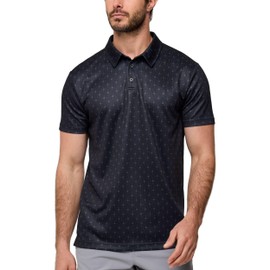 INTO THE AM Performance Dri Fit Polo Shirts for Men S-4XL - Tactical Quick Dry Moisture Wicking Athletic Sport Collar Work Shirts (Print Black, Large)