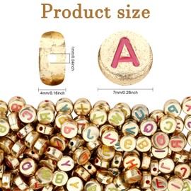 ZHIYUXI 1500PCS Letter Beads Acrylic Colorful Letters Gold Round Beads for Friendship Bracelets 4x7mm Alphabet Beads for Bracelets Necklaces Jewelry Making
