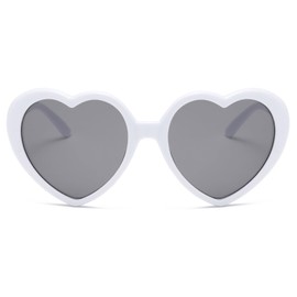 Long Keeper Polarised Sunglasses Heart Shape - Vintage Heart Sunglasses Heart Glasses Wedding Party Glasses Festival Costume Retro Glasses with UV400 Protection 54 mm, White Frame / Dark Grey Lens