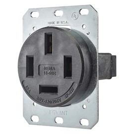 Bryant 8360FR 60 Amp Industrial Grade, NEMA 18-60, 7 1/2 HP Receptacle, 120 / 208V AC, 3 Phase Y 4 Pole 4 Wire Single Flush, Black