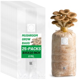 GREANER Mushroom Grow Bags 6 Mil, 8"x5"x20" Thick Autoclave Spawn Bags with Injection Port for Your Grain-25PCS