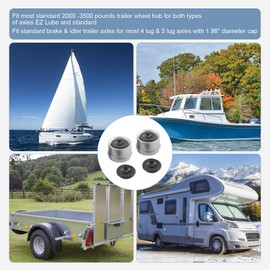 2pcs 1.98" Trailer Axle Dust Cap Cup Grease Cover Hub with Extra 2 Rubber Plugs for Most 2000 to 3500 lb Trailer Dexter EZ Lube Trailer Camper RV Boat, Trailer Axle Wheel Hub and Bearing Dust Cap