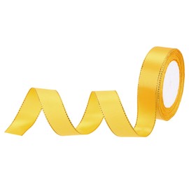 MECCANIXITY 1 Inch 25 Yard Wide Satin Ribbon with Gold Edges Border Grosgrain Fabric Ribbon for Gift Wrapping Wedding Bouquet, Gold