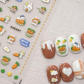 Rabbit Nail Art Stickers 5D Embossed Nail Decals Carrot Nail Art Design Cute Cartoon Nail Stickers for Nail Art Manicure Supplies Charm for Women Nail Art Decorations Accessories