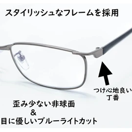 メイガン(Meigan) 老眼鏡 メンズ おしゃれ フレーム ライブラリースタイル 非球面レンズ ブルーライトカット 軽量 スクエア メタル 度数 ＋1.50 497215
