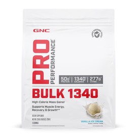 GNC Pro Performance Bulk 1340 Mass Gainer Protein Powder, 50g, Gluten Free, Whey, Creatine, BCAA, 3rd Party Tested, Muscle Recovery & Growth, Micronutrients, Vanilla Ice Cream, 9 Servings