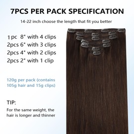 COOKAYU Clip in Hair Extensions Real Human Hair Natural Black Human Hair 22inch 7pcs 120g Human Hair Extensions Clip ins for Women Remy Hair Clip in Extensions（#4-22inch）