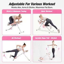 WARMOUNTS Ab Machine, Adjustable Ab Trainer, Foldable Core & Abdominal Workout Equipment with Knee Protection Function for Home Gym Fitness, Ab Crunch Machine for Men and Women (Pink)