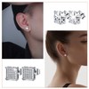 10 Pairs Men's Square Diamond Stud Earrings Silver Black Cubic