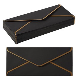 20 Pcs Business Envelopes with Gold Border Self-Seal Standard Envelopes for Office Letter Mailing Invoices 9.49x4.13 Inches (Black)