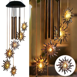 Carillones solares de viento para exteriores, solares, lunas, estrellas, campanillas de viento, luces colgantes al aire última intervensión, luces LED cálidas, decoración del sol, regalos para esposa,