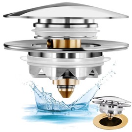 Anlige Universal Tub Stopper Bathtub Drain, Pop Up Bathtub Drain Plug and Cover, Replaces Bath Tub Lift and Turn, Tip-Toe and Trip Lever, Easy to Install and Clean, All Brass Plating Process
