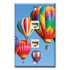 Art Plates - Two Port RJ45 Ethernet decorative printed keystone style wall plate. Works with Cat5 through Cat8 cables. Female to Female Connections. - Hot Air Balloons