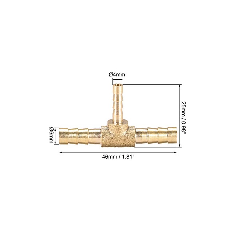 sourcing map Tee Brass Barb Fitting Reducer 3 Way, Fit
