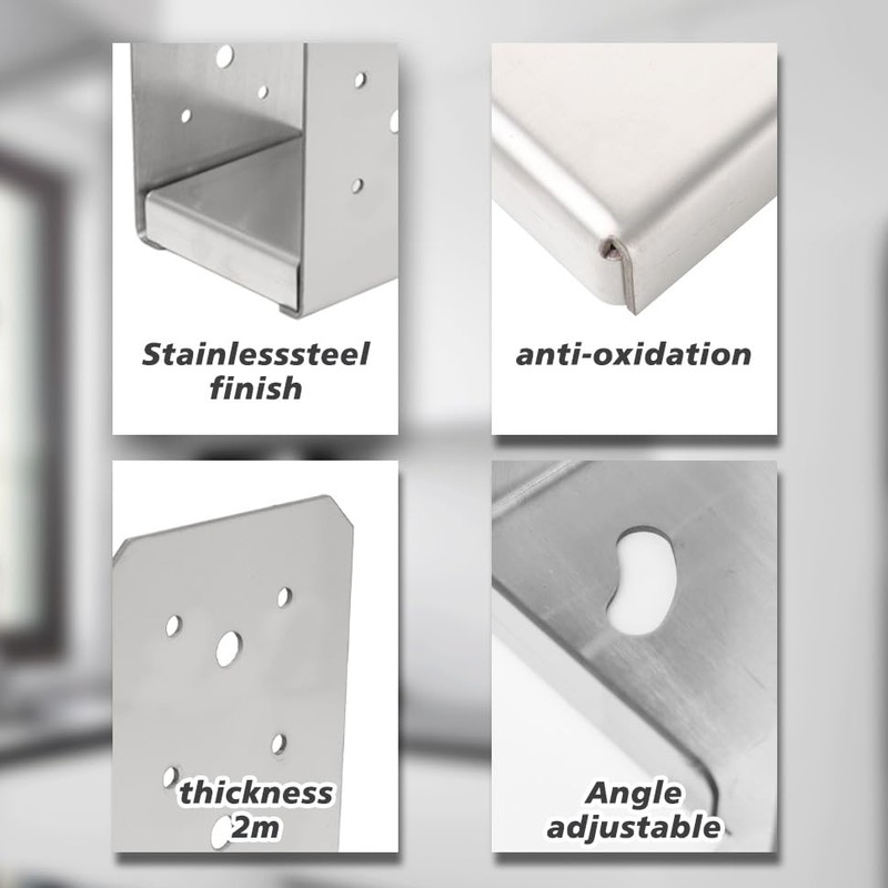 4"x4" Post Base Bracket (Internal 3.5"x3.5")，4 Pcs Stainless Steel Adjustable