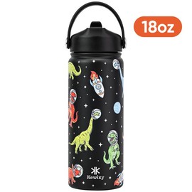 KEWIXY 18oz&32oz Insulated Water Bottle, Flip Straw Lid, Stainless Steel, Leak Proof, 24-hour Cold, Reusable, Portable for Travel, Gym and School Tumbler Mug:_18oz Dinosaur