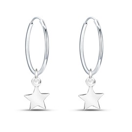 Sterling Silver 925 Star Hoop Earrings Diameter 14mm for Women Girls