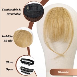 HAIRCUBE Bangs Hair Clip in bangs 100% Human Hair Extensions Blonde Wispy Bangs Clip on Bangs for Women Fringe with Temples Hairpieces Curved Bangs for Daily Wear 4.5g