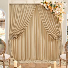 20ft x 10ft Wrinkle Free Beige Backdrop Curtains for Parties, 4 Panels 5x10ft Thick Polyester Photo Backdrop Drapes for Wedding Birthday Party Photography Background Backdrop Stand