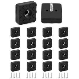 QWORK Pack of 18 Square Rubber Feet Screw-On Non-Slip Rubber Buffer with Screw for Furniture and Floors, Black, 22 x 22 x 8 mm