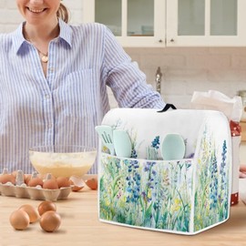 NETILGEN Dust Cover for Tilt Head 6-8 Quart and Extra Accessories, Dust Proof Easy to Clean Kitchen Stand Mixer Cover Electric Appliance Cover with Pockets, Blue Green Floral