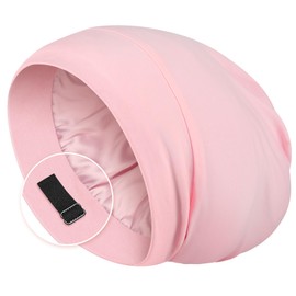 Zenssia Satin Lined Hair Bonnet for Sleeping, Sleep Cap for Women and Men with Adjustable Strap, Stay On All Night Hair Wrap, Pink, Pack of 1