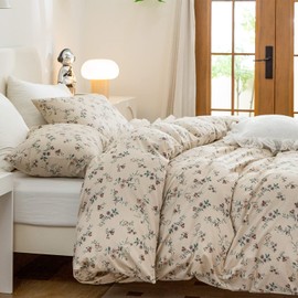 BUPIRD Floral Comforter Queen Set 3 Pieces Soft Cute Vintage Floral Bedding Comforter Lightweight Garden Style Floral Botanical Comforter Set for All Seasons 1 Comforter and 2 Pillowcases
