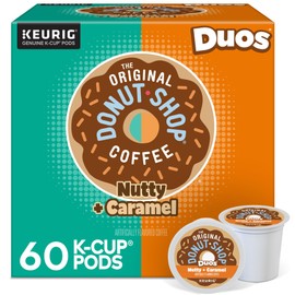 The Original Donut Shop Duos Nutty + Caramel Coffee, Keurig Single Serve K-Cup Pods, Light Roast Coffee, 60 Count, (6 Packs of 10)