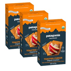 Patagonia Provisions Organic Toasted Cheeze Crackers (3 Pack) – 3g Plant Protein Per Serving – Made with Wheat Flour & Sea Salt – Non-GMO, No Added Sugar - Crispy & Crunchy
