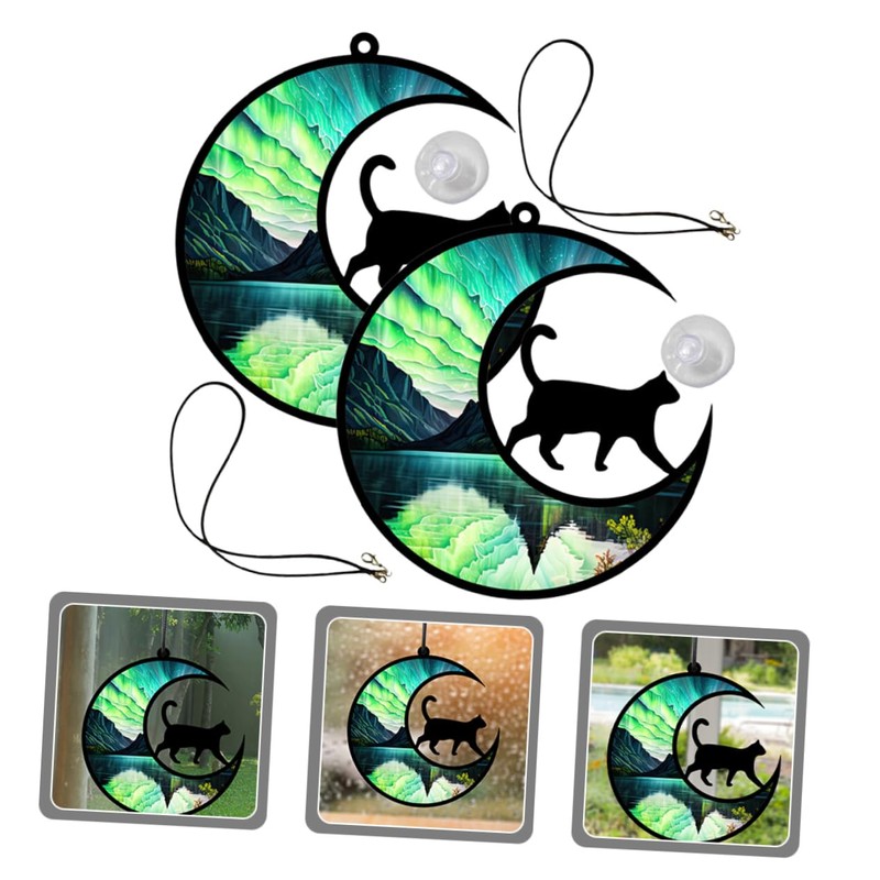Zerodeko 2Pcs Cat Moon Acrylic Wall Decoration Creative Hanging Ornament