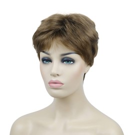 Lydell Short Straight Fluffy Layered Synthenic Wigs with Hair Bangs for Women Girls Light Reddish Golden Brown