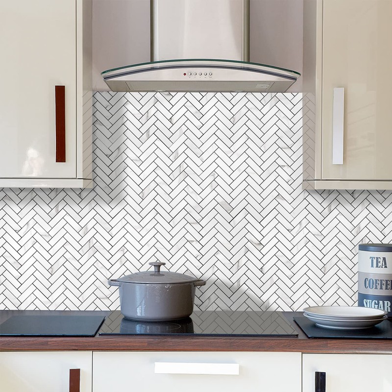 STICKGOO 10 Sheets Herringbone Peel and Stick Backsplash, Stick on