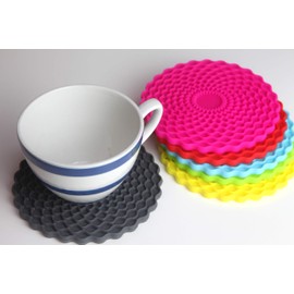 Multicoloured Drinks Coasters Set of 6 by Stone & Thyme - a UK Brand. Non Slip, Heatproof & Easy to Clean. Colourful Decorative Home Accessories That Protect All Surfaces.