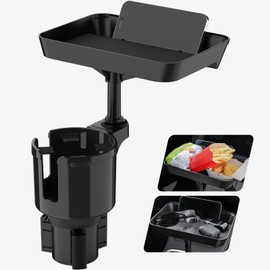 TYKOR Car Cup Holder Expander, 24cm Car Food Tray Table for Eating, Cup Holder Adapter Extender for Car, Fits Most Large Water Drink Bottles 500-1500 ML (7.0-10.7 CM)